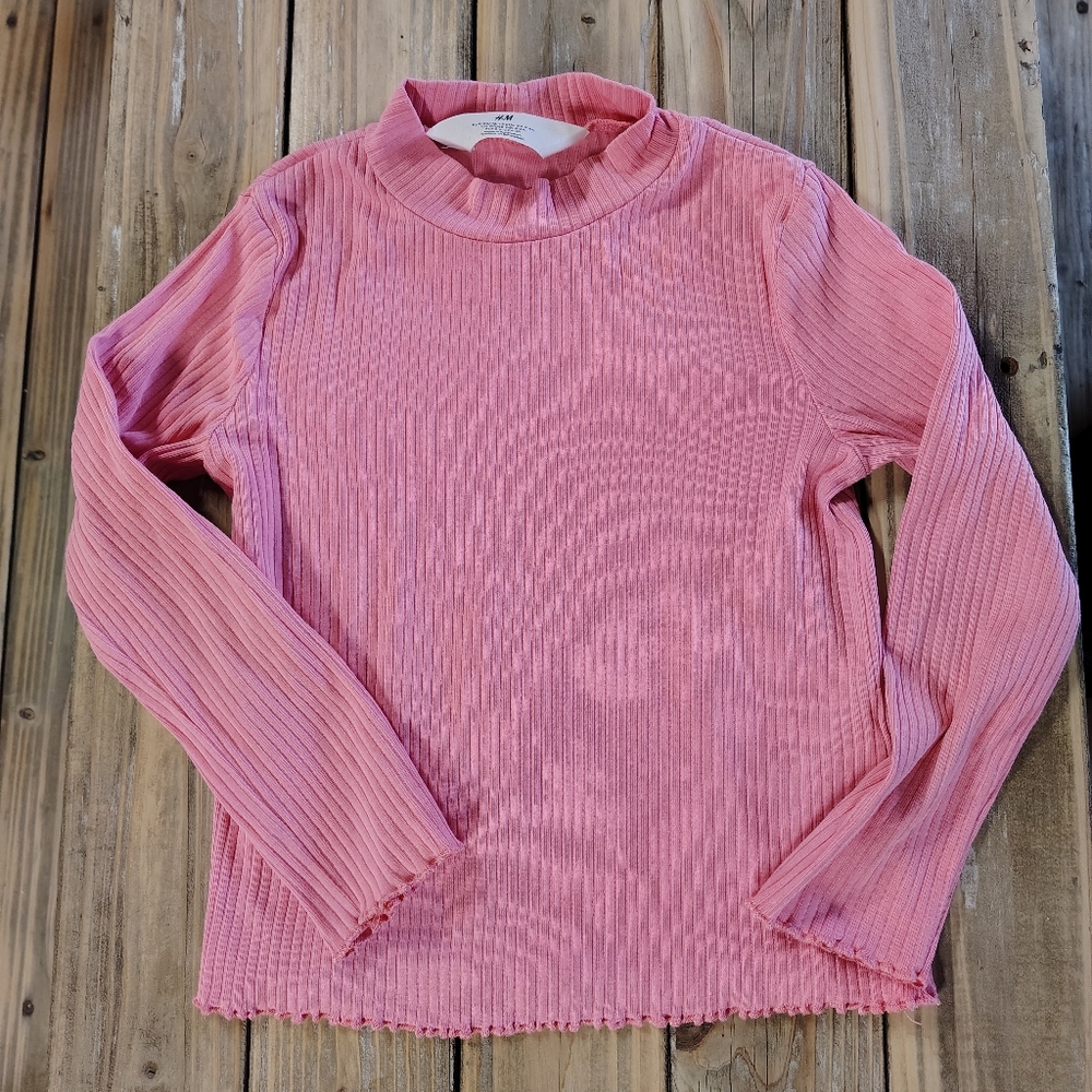 H&M Sweater Girls 5-6 Pink Ribbed Long Sleeve Mock Neck Stretch Top Pullover